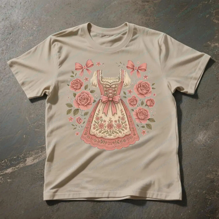 Anna Oktoberfest T-Shirt | Dirndl-Print T-Shirt mit Rosen-Design für Damen