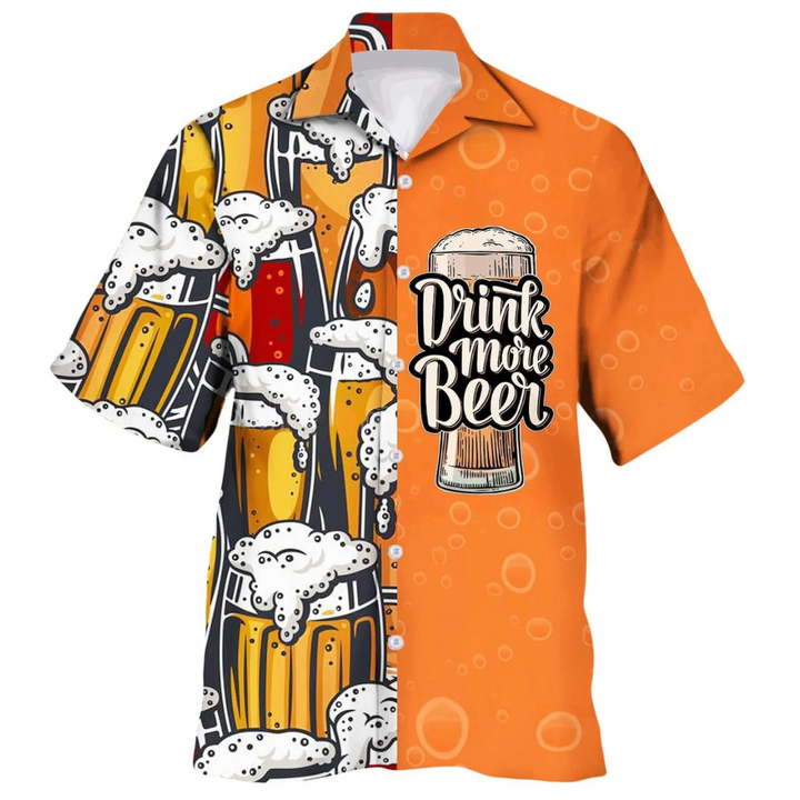 Werner Oktoberfest Hawaiihemd | Lässiges Bierfest Kurzarmhemd mit Bier-Print für Herren