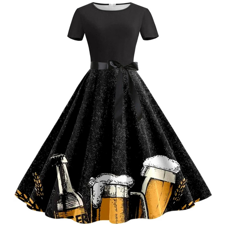 Margarete Oktoberfest Kleid | Retro Swing-Kleid mit Bierkrug-Print für Damen