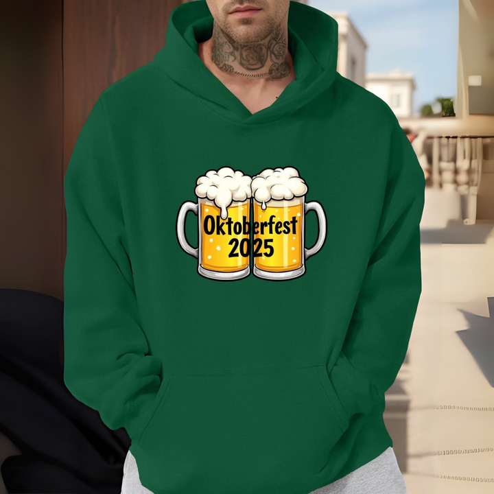 Maximilian Oktoberfest Kapuzenpullover | Klassischer Bierfest Pulli mit Doppel-Bierkrug-Motiv für Herren