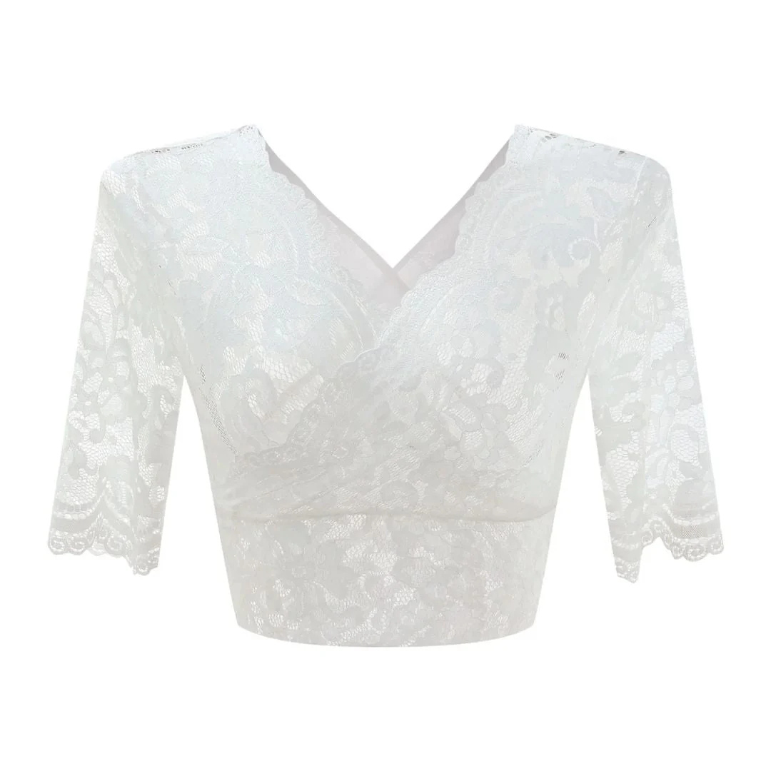 Christina Dirndlbluse Oktoberfest | Elegante Damen Bluse mit Spitzenärmeln