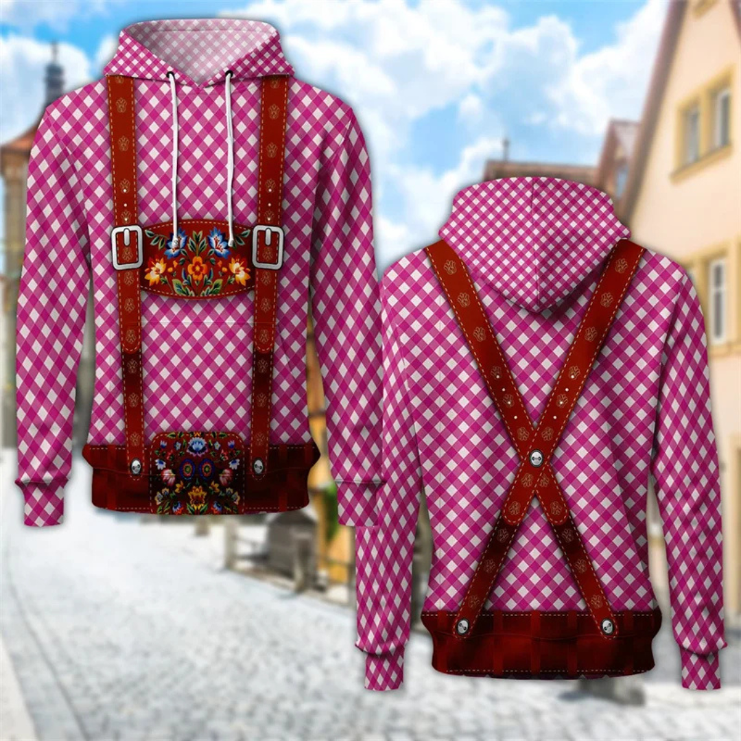 Hans Oktoberfest Kapuzenpullover | Bayerischer Trachten-Kapuzenpullover mit Lederhosen-Design für Herren