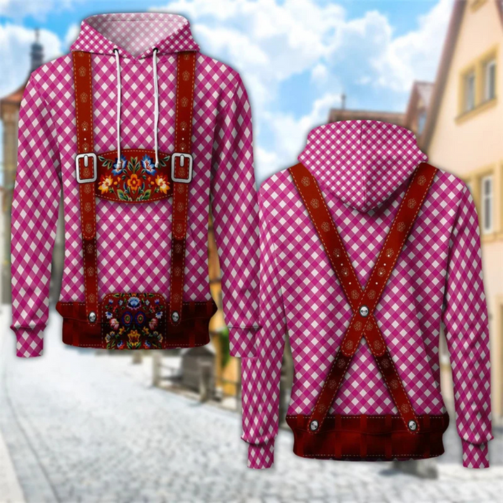 Hans Oktoberfest Kapuzenpullover | Bayerischer Trachten-Kapuzenpullover mit Lederhosen-Design für Herren