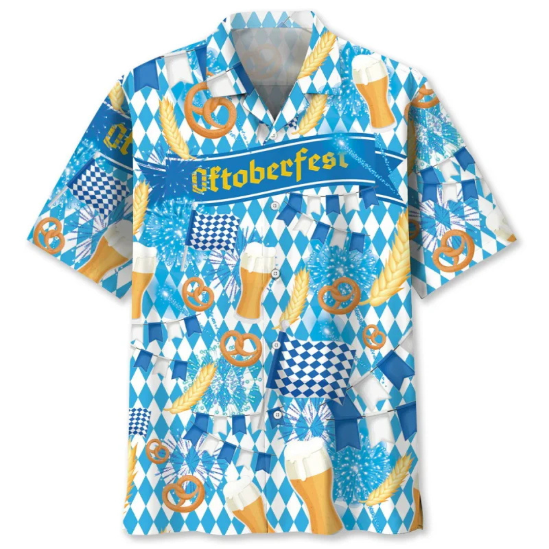 Klaus Oktoberfest Hawaiihemd | Bier Hawaii-Shirt mit tropischem Bierkrug-Print für Herren