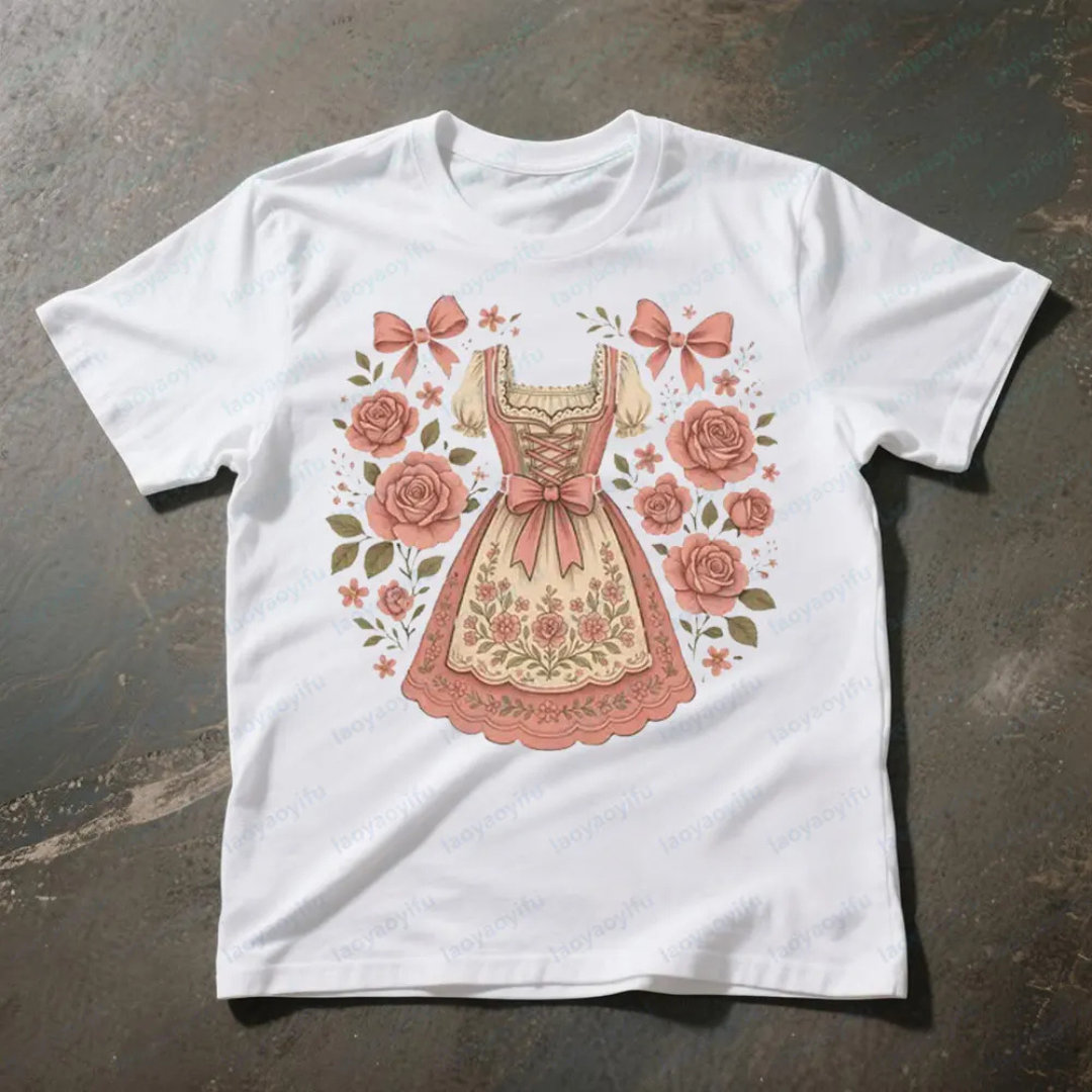 Anna Oktoberfest T-Shirt | Dirndl-Print T-Shirt mit Rosen-Design für Damen