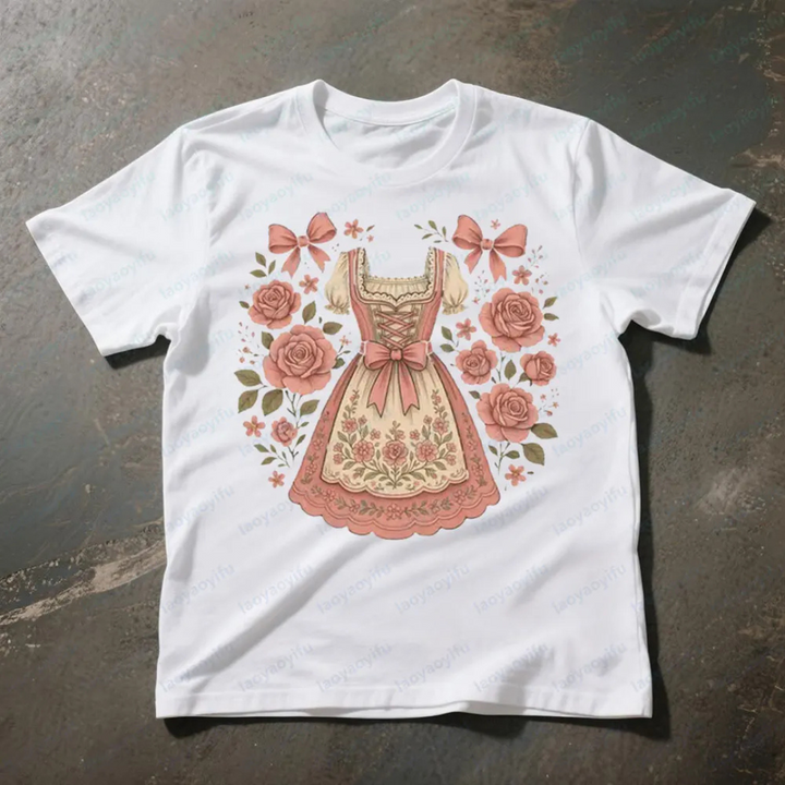 Anna Oktoberfest T-Shirt | Dirndl-Print T-Shirt mit Rosen-Design für Damen