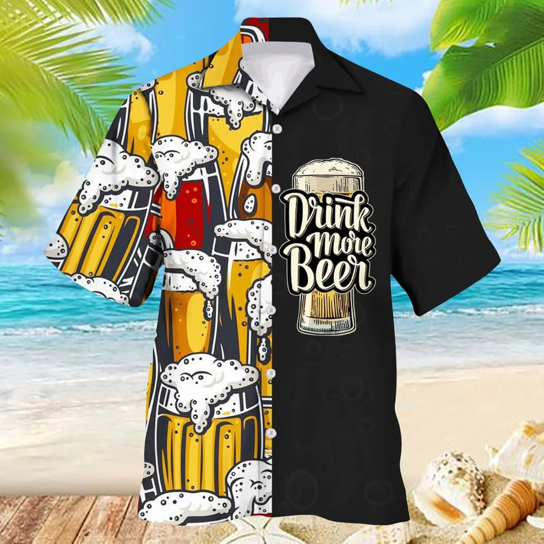 Werner Oktoberfest Hawaiihemd | Lässiges Bierfest Kurzarmhemd mit Bier-Print für Herren