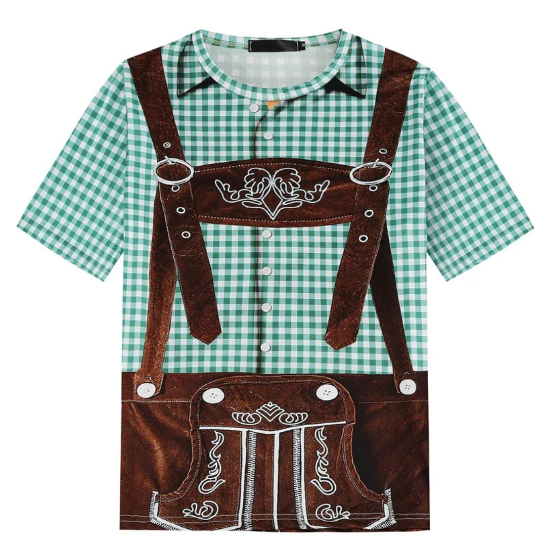 Michael Oktoberfest T-Shirt | 3D-Lederhosen-Print T-Shirt mit Hosenträger-Design für Herren