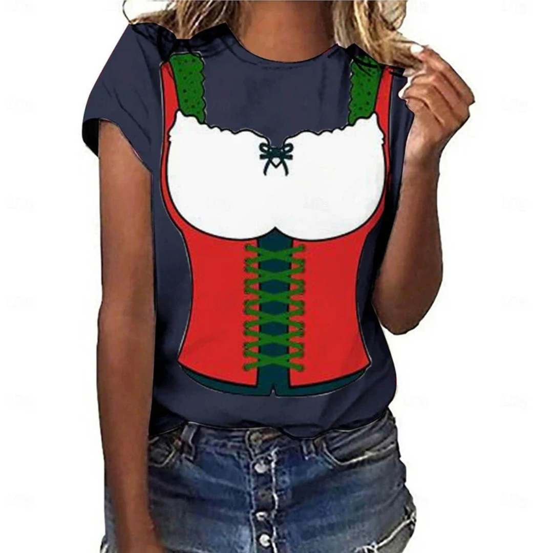 Sophia Oktoberfest T-Shirt | 3D-Dirndl-Print T-Shirt mit Korsett-Design für Damen