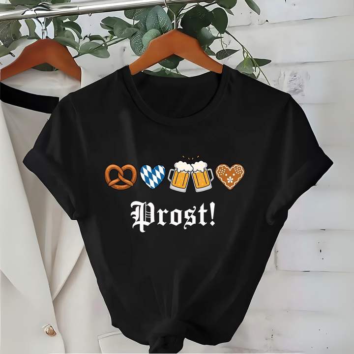 Greta Oktoberfest T-Shirt | Klassisches Bierfest Shirt mit Prost-Symbolen für Damen