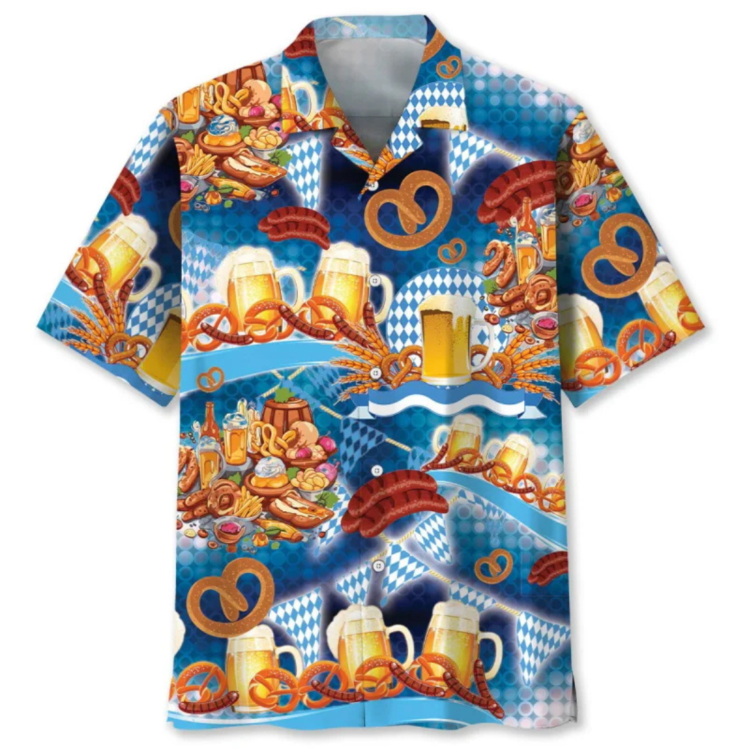 Klaus Oktoberfest Hawaiihemd | Bier Hawaii-Shirt mit tropischem Bierkrug-Print für Herren
