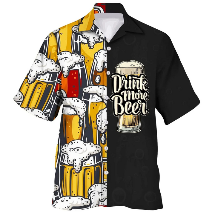 Werner Oktoberfest Hawaiihemd | Lässiges Bierfest Kurzarmhemd mit Bier-Print für Herren