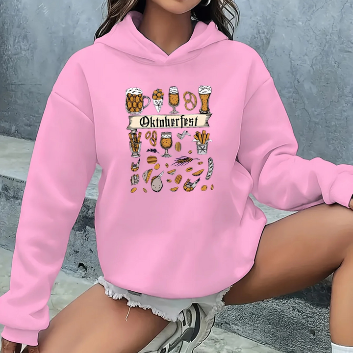 Helga Oktoberfest Kapuzenpullover | Vielseitiger Bierfest Pulli mit Icon-Sammlung für Damen