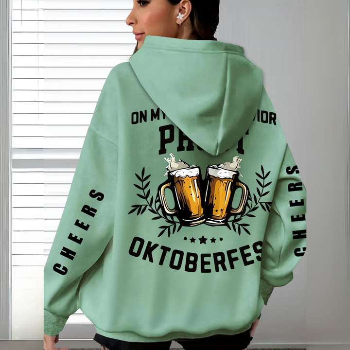 Gisela Oktoberfest Kapuzenpullover | Oversized Bierfest Pulli mit Rücken-Print für Damen