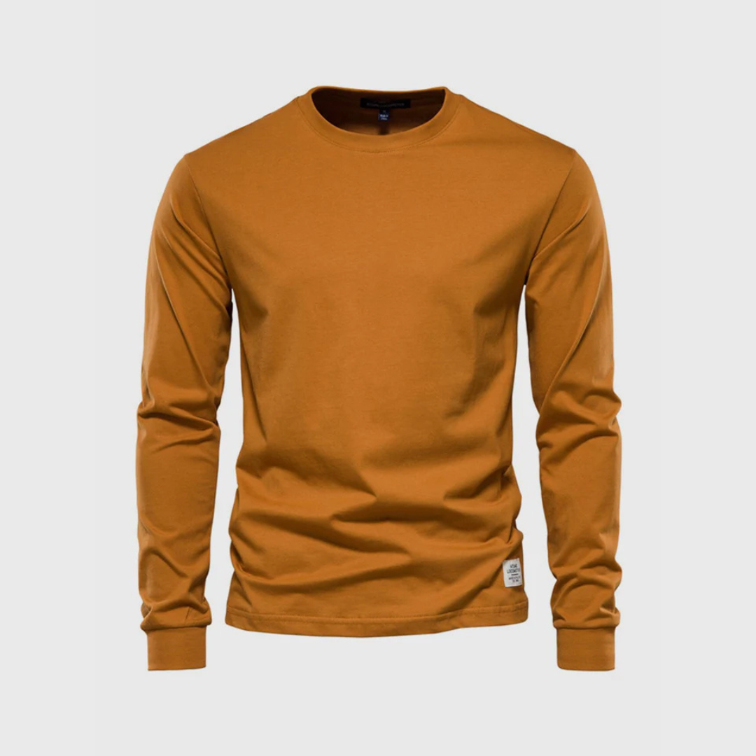 Niklas Langarmshirt | Klassisches Grünes Herren Baumwollshirt Rundhals