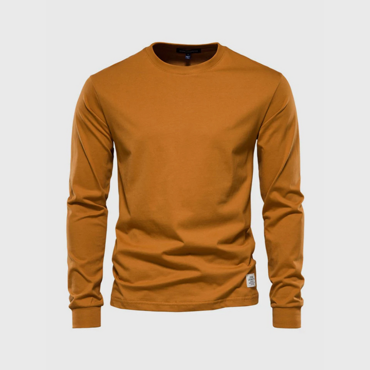 Niklas Langarmshirt | Klassisches Grünes Herren Baumwollshirt Rundhals