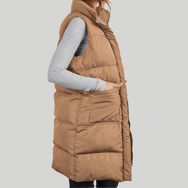 Lange Steppweste für den kalte Tage - Leichte Daunenweste für Damen