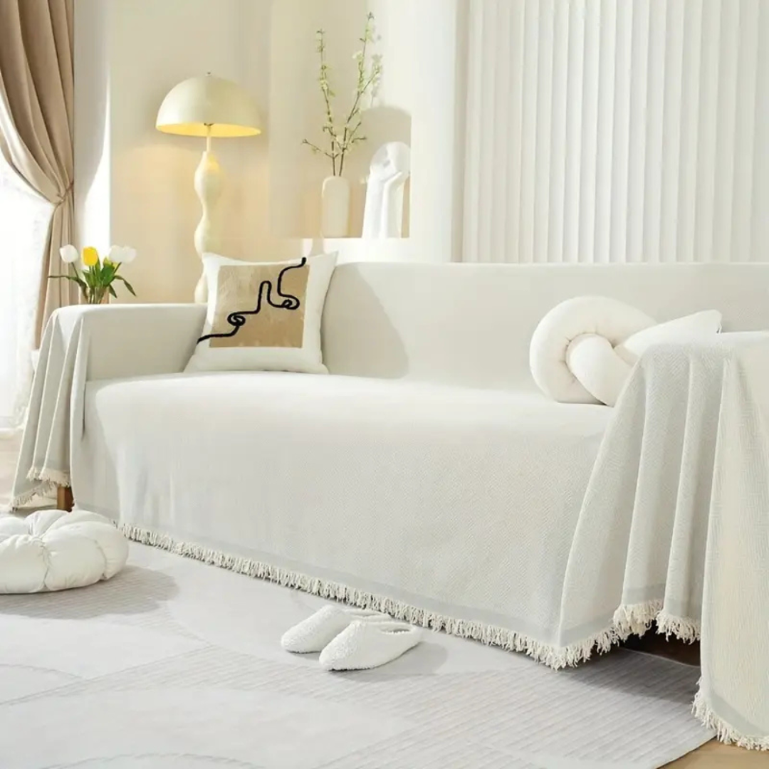 Minimalistischer Sofabezug | Wasserabweisender Möbelschutz mit Quasten-Detail für moderne Wohnräume