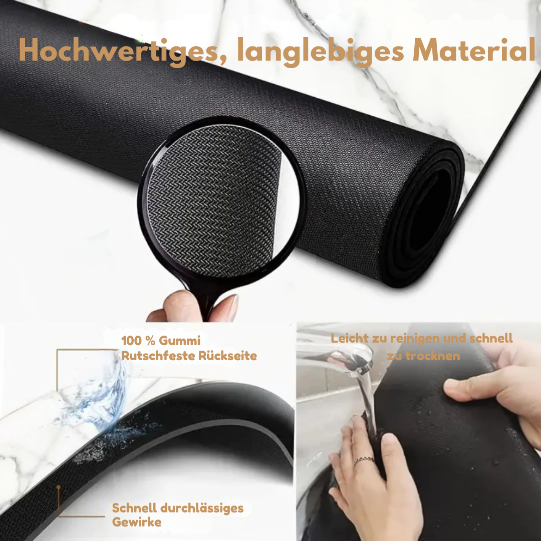 Premium Marmordruck Geschirrtrockenmatte | Spritzwasserfeste Küchenmatte mit Antirutschbasis