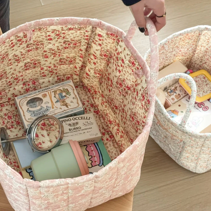 Blumen-Aufbewahrungskorb Gesteppt | Vielseitige Textil-Organizer mit Floralmuster für Haushalt