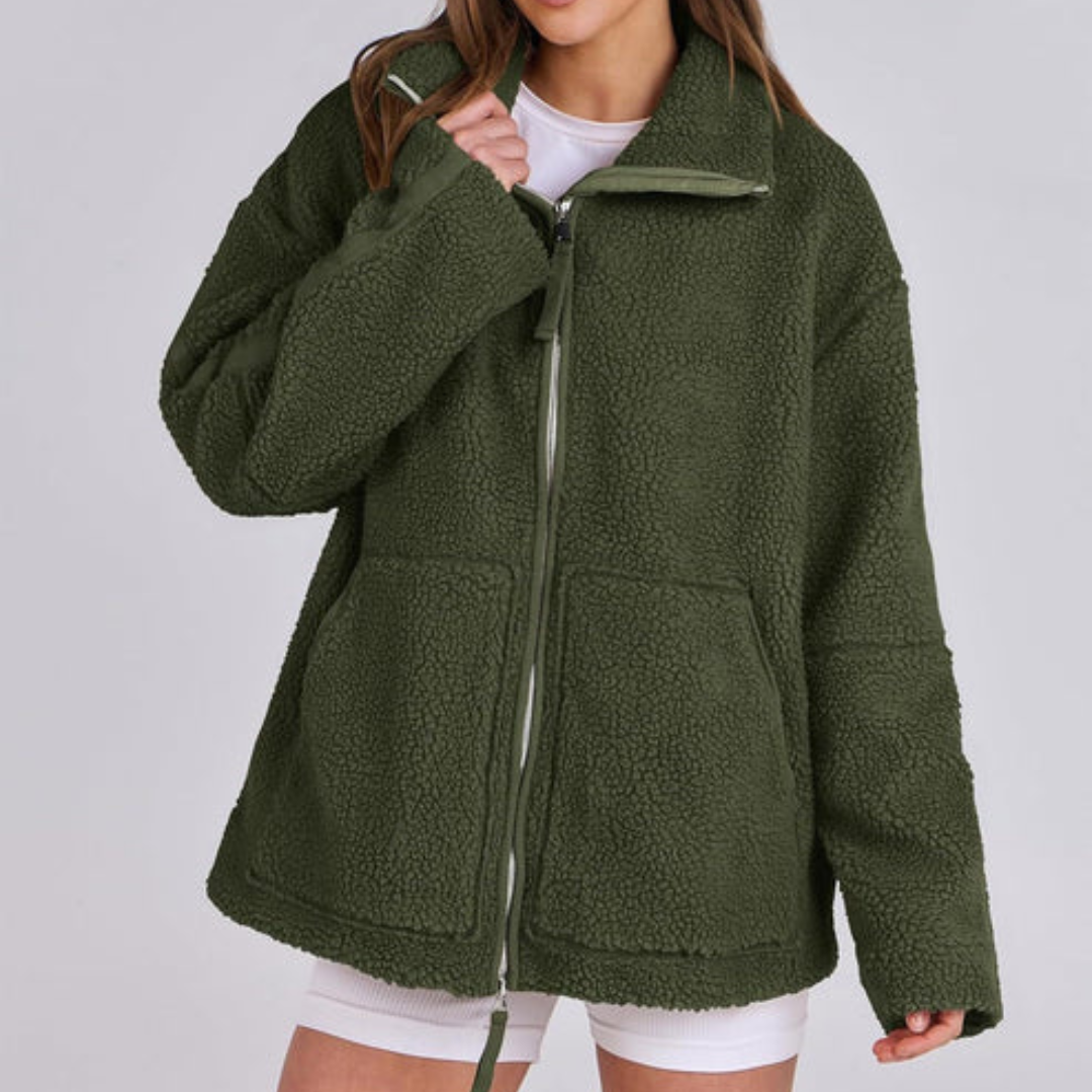 Teddyjacke für den Herbst - Oversized Fleecejacke mit Stehkrage für Damen