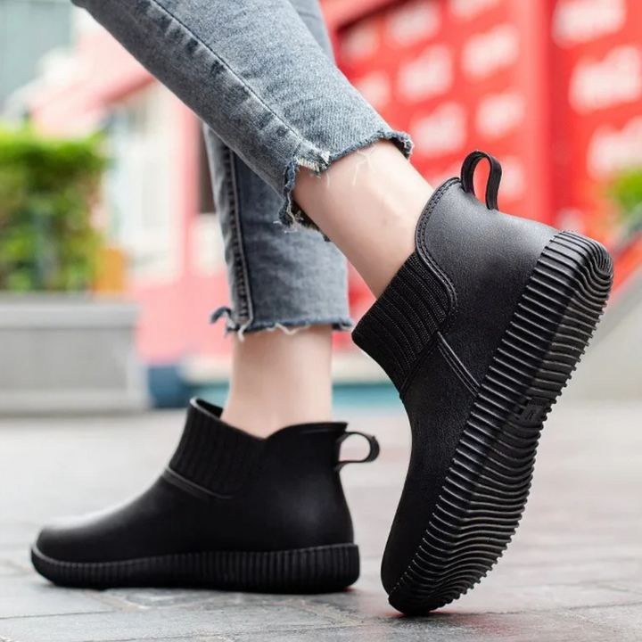 Regenstiefel für den Herbst - Wasserdichte Bequeme Ankle Gummistiefel mit Strick-Bund für Damen
