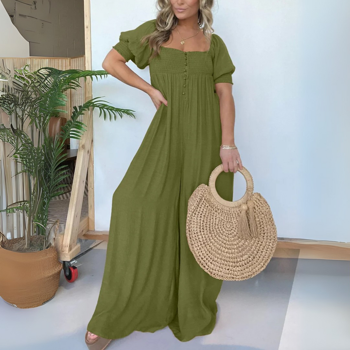 Lena Boho-Kleid | Maxikleid mit Puffärmeln und Smok-Details für Frauen