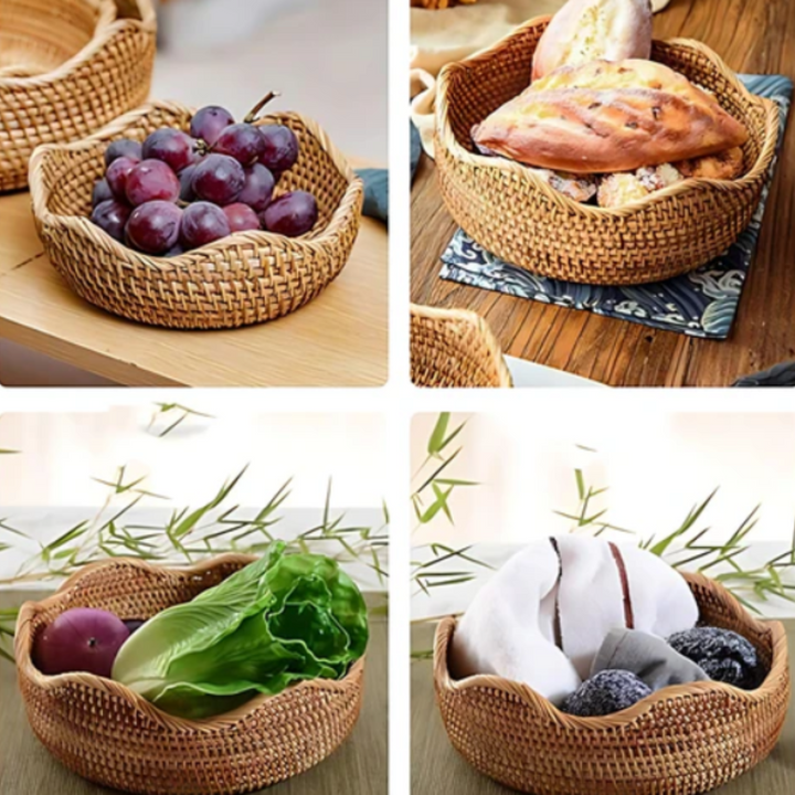 Rustikaler Rattan-Aufbewahrungskorb | Handgeflochtene Küchenkörbe mit natürlichem Charme
