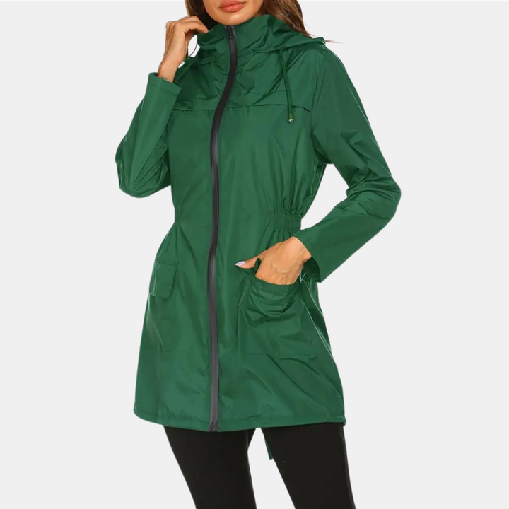 Regenjacke für den Herbst -  Wasserfeste Lange Übergangsjacke mit Kapuze für Damen