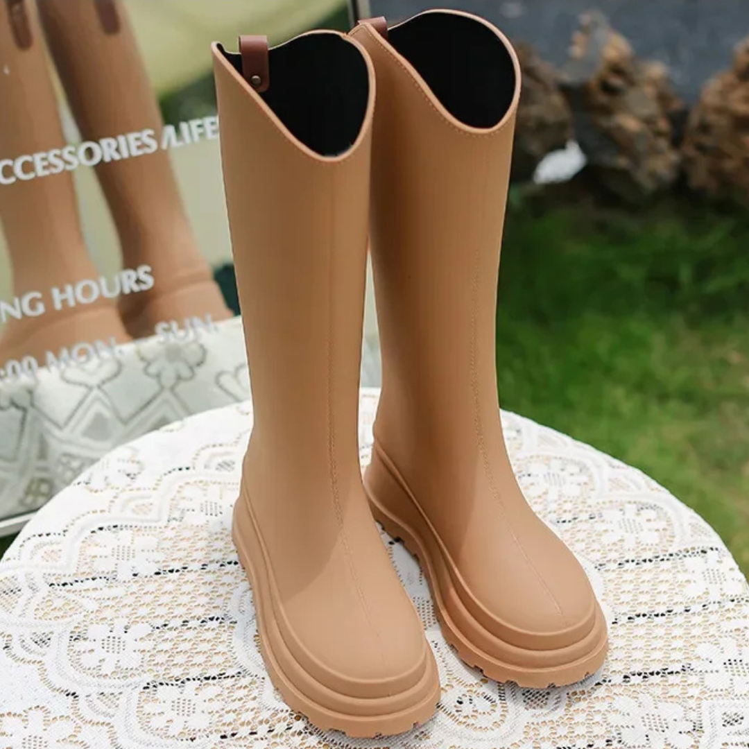 Regenstiefel für den Herbst - Wasserdichte hohe Gummistiefel mit rutschfester Sohle für Damen