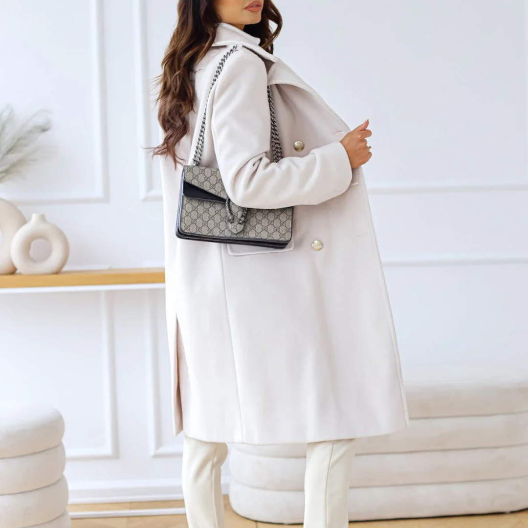Zweireihiger Mantel für den Herbst - Elegante Lange Übergangsjacke für Damen