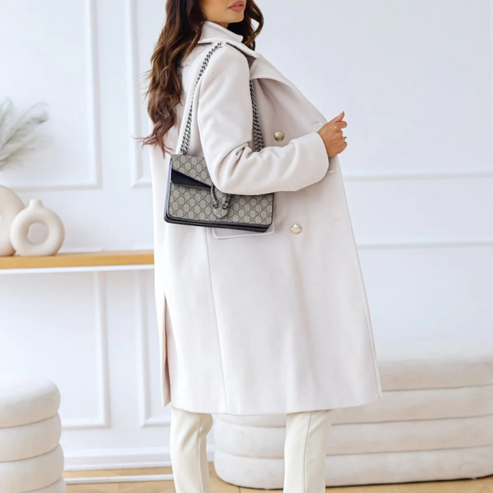 Zweireihiger Mantel für den Herbst - Elegante Lange Übergangsjacke für Damen
