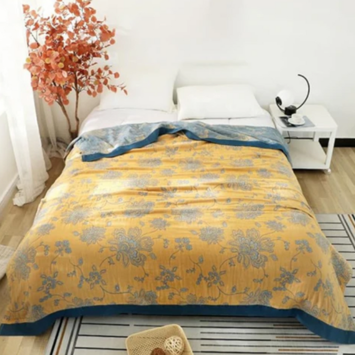 Floral Dream Komfort-Decke | Atmungsaktive Baumwoll-Wurfdecke mit Blütenmuster für Ganzjahreskomfort