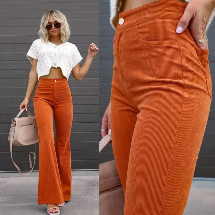 Flared Cordhose für den Herbst - Lange Hose mit hoher Taille für Damen