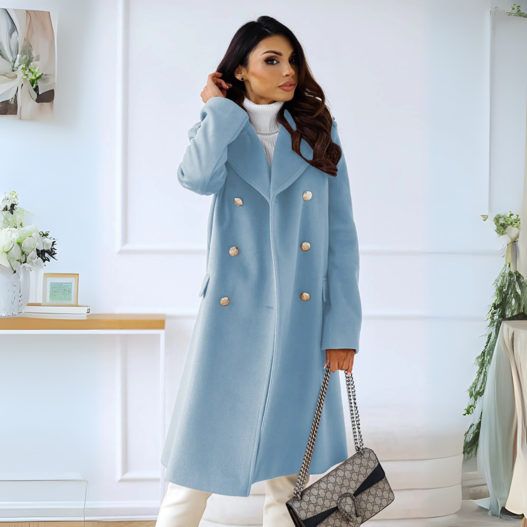 Zweireihiger Mantel für den Herbst - Elegante Lange Übergangsjacke für Damen