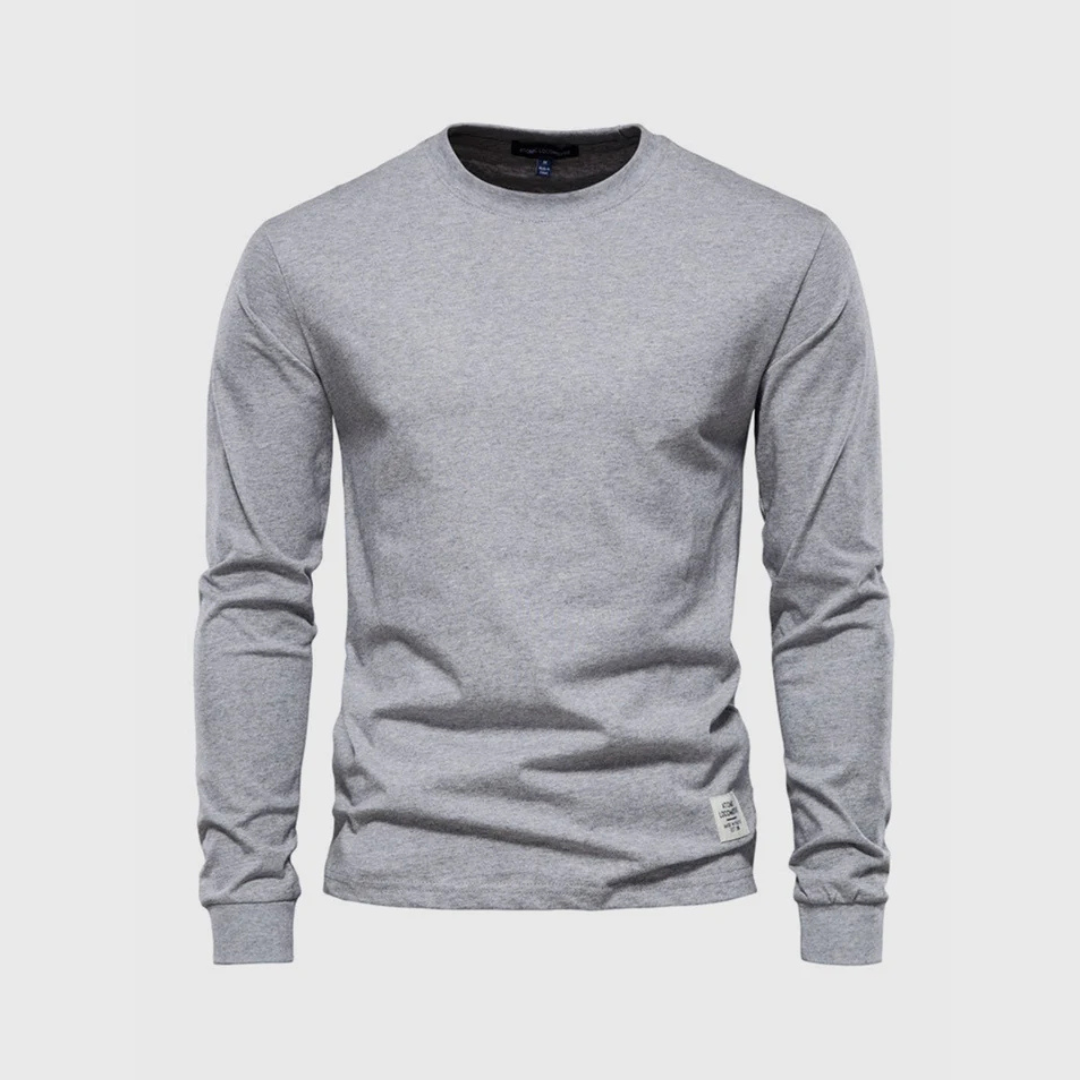 Niklas Langarmshirt | Klassisches Grünes Herren Baumwollshirt Rundhals