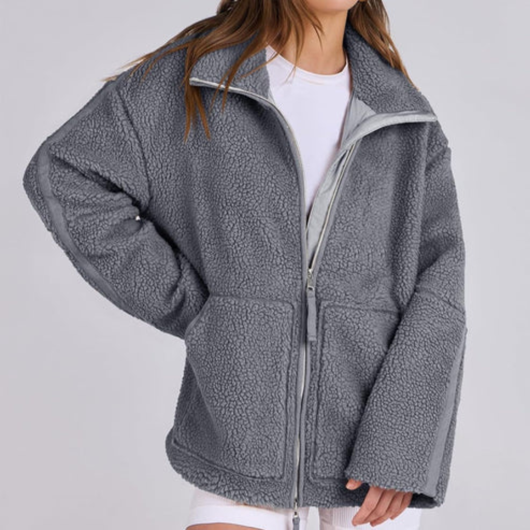 Teddyjacke für den Herbst - Oversized Fleecejacke mit Stehkrage für Damen