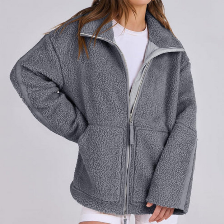 Teddyjacke für den Herbst - Oversized Fleecejacke mit Stehkrage für Damen