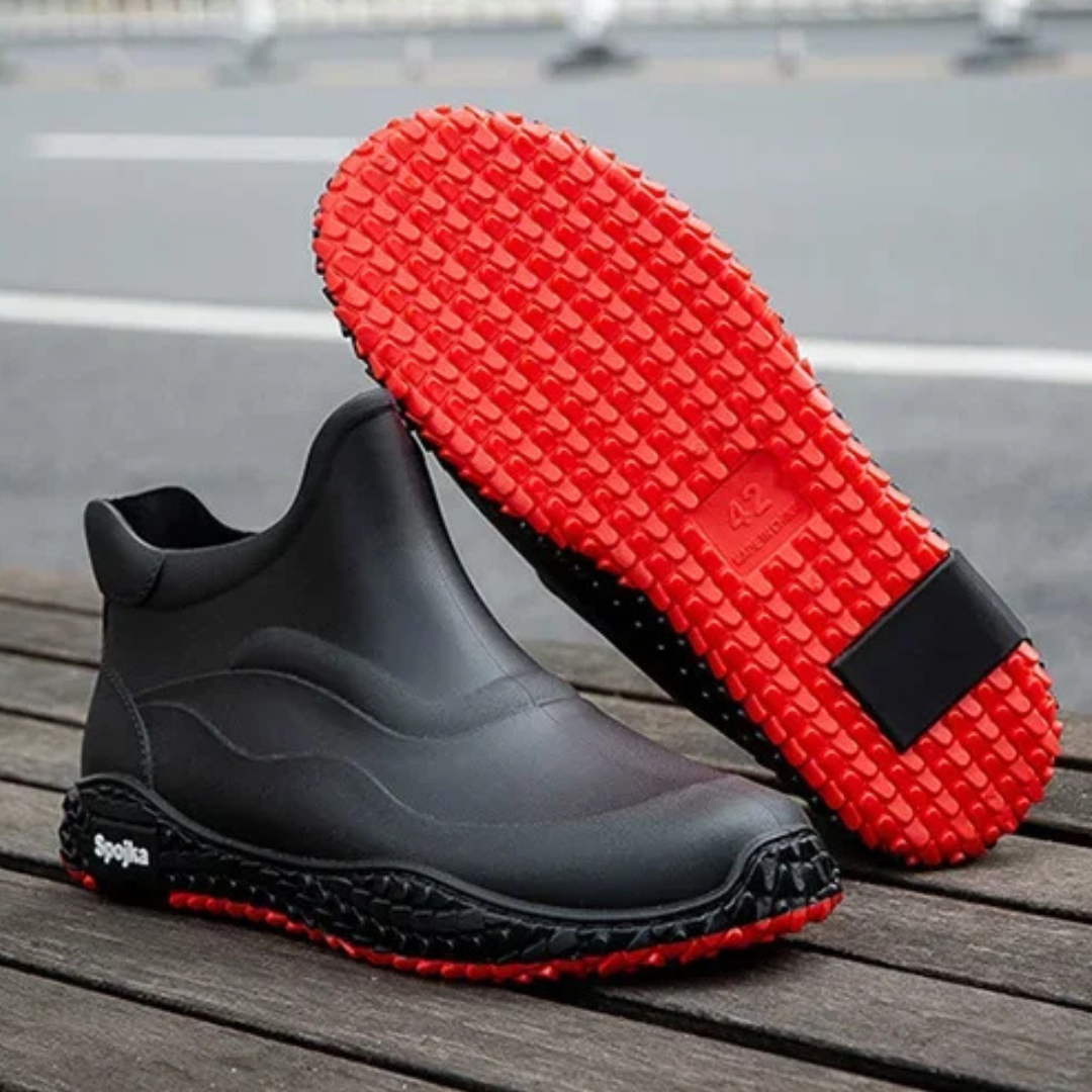 Regenstiefel für den Herbst - Halbhohe Wasserdichte PVC Gummistiefel mit rutschfester Sohle für Herren