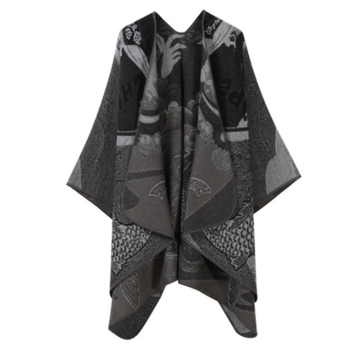 Runenstein Reversible Poncho aus weichem Kaschmirimitat mit Fischmotiven