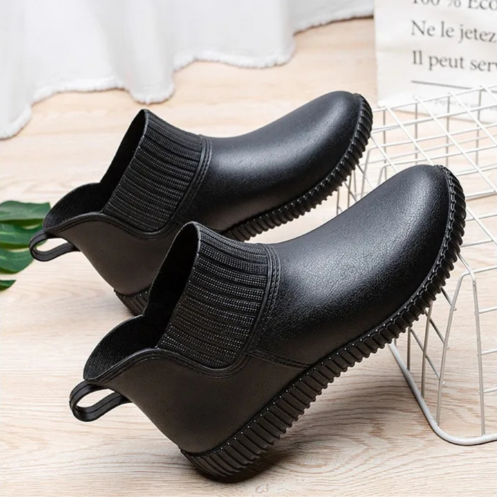 Regenstiefel für den Herbst - Wasserdichte Bequeme Ankle Gummistiefel mit Strick-Bund für Damen