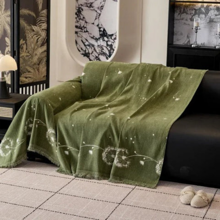 Japandi Pusteblumen Sofabezug | Botanischer Mikrofaser-Sofaschutz mit Löwenzahn-Motiv