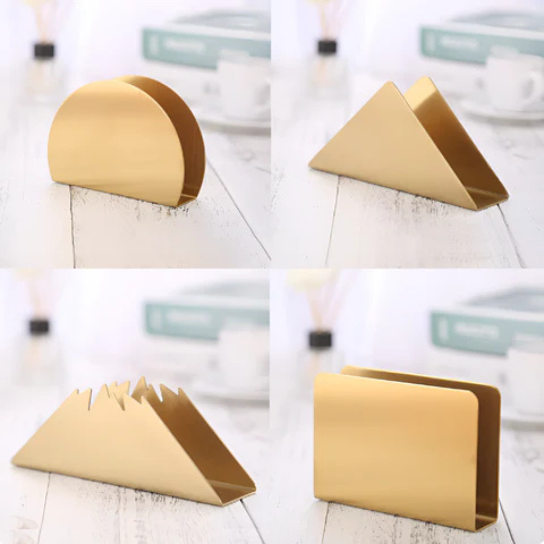 Goldener Serviettenhalter aus Metall | Eleganter Tischorganizer mit dreieckiger Basis für Küche