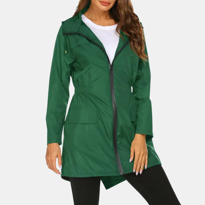 Regenjacke für den Herbst -  Wasserfeste Lange Übergangsjacke mit Kapuze für Damen