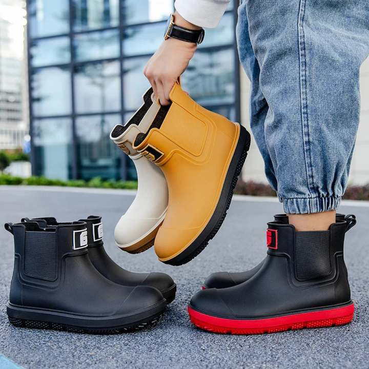 Regenstiefel für den Herbst - Halbhohe Wasserdichte Gummistiefel mit rutschfester Sohle für Herren