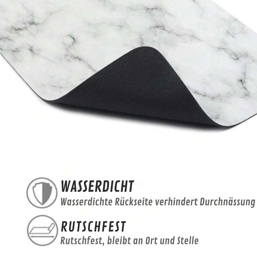 Premium Marmordruck Geschirrtrockenmatte | Spritzwasserfeste Küchenmatte mit Antirutschbasis