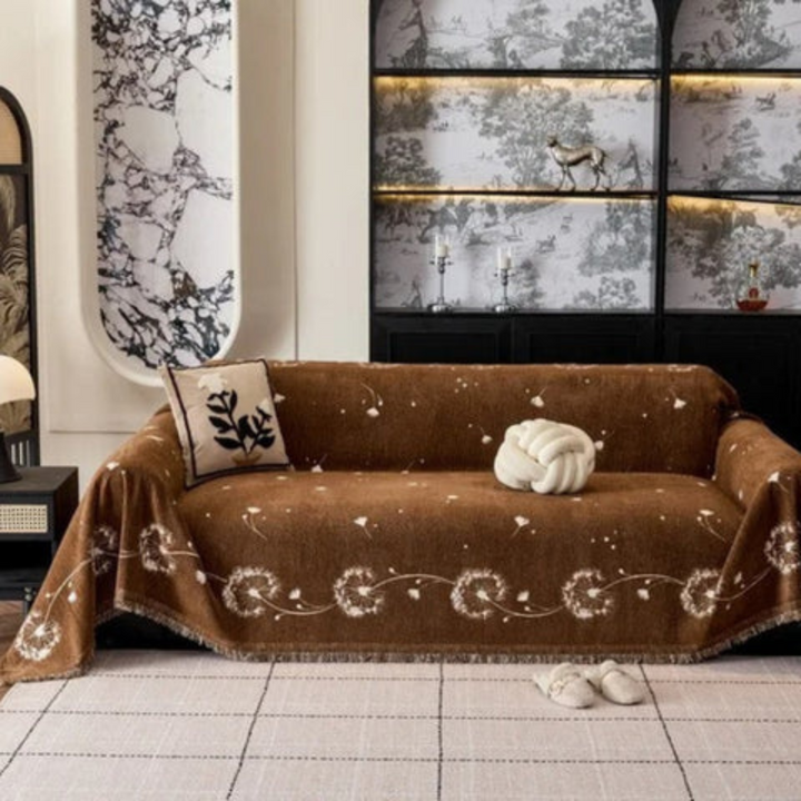 Japandi Pusteblumen Sofabezug | Botanischer Mikrofaser-Sofaschutz mit Löwenzahn-Motiv