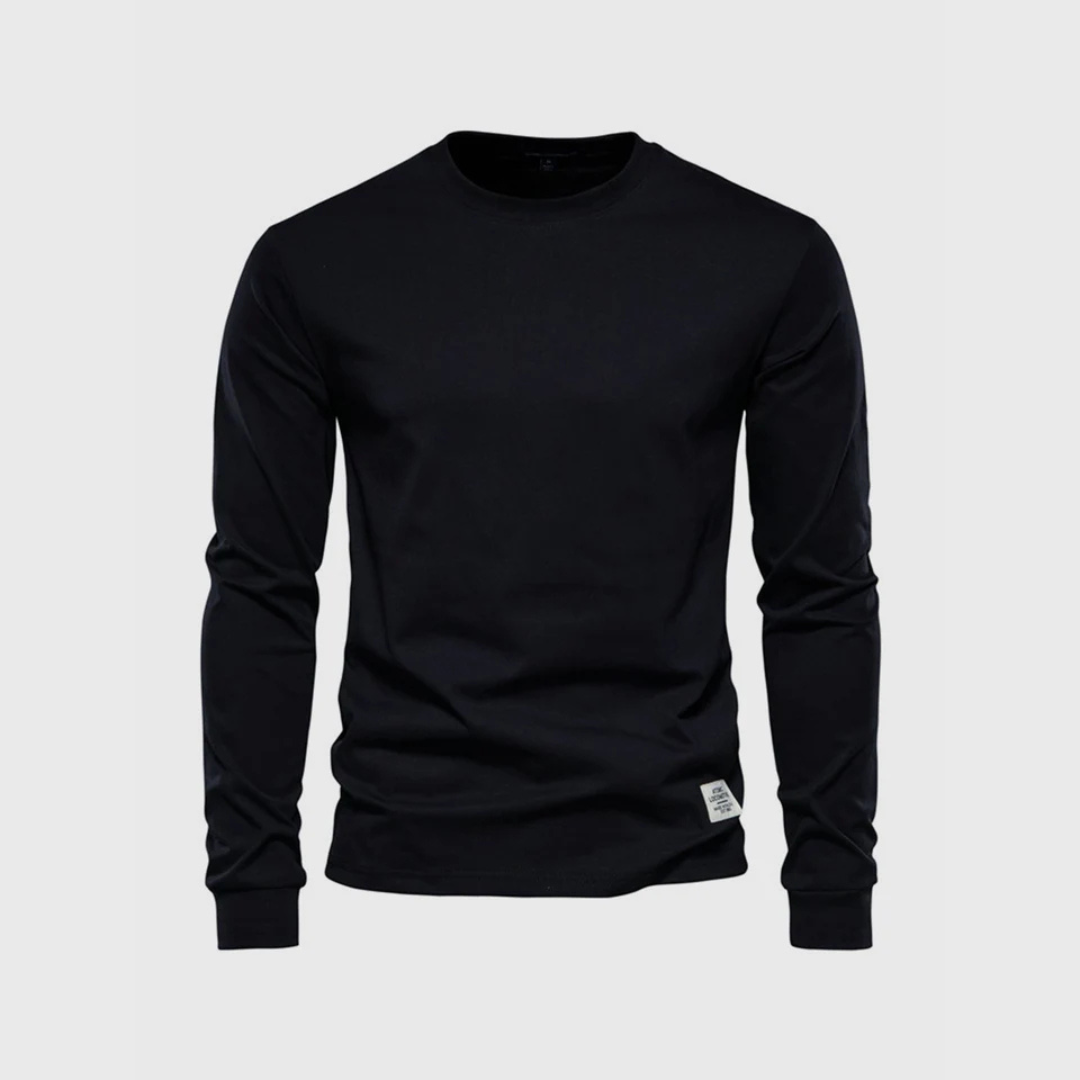 Niklas Langarmshirt | Klassisches Grünes Herren Baumwollshirt Rundhals