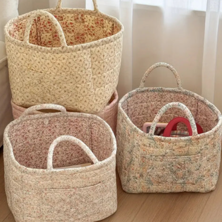 Blumen-Aufbewahrungskorb Gesteppt | Vielseitige Textil-Organizer mit Floralmuster für Haushalt