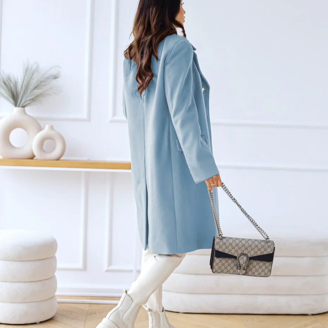 Zweireihiger Mantel für den Herbst - Elegante Lange Übergangsjacke für Damen
